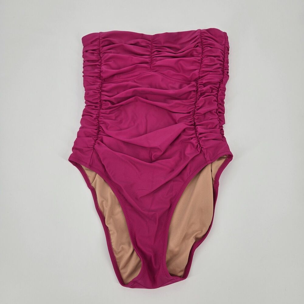 J Crew Pink Bathing Suit Bandeau Strapless Sweetheart Neck High Leg 6